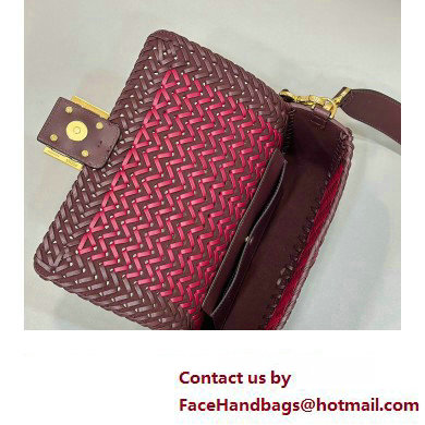 Fendi Medium Baguette Bag Red and burgundy interlaced leather and raffia 2024