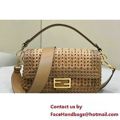 Fendi Medium Baguette Bag Sand and brown interlaced leather and raffia 2024