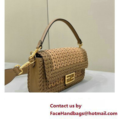 Fendi Medium Baguette Bag Sand and brown interlaced leather and raffia 2024