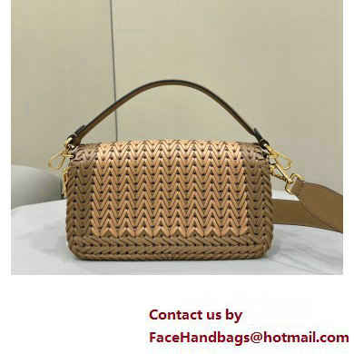 Fendi Medium Baguette Bag Sand and brown interlaced leather and raffia 2024