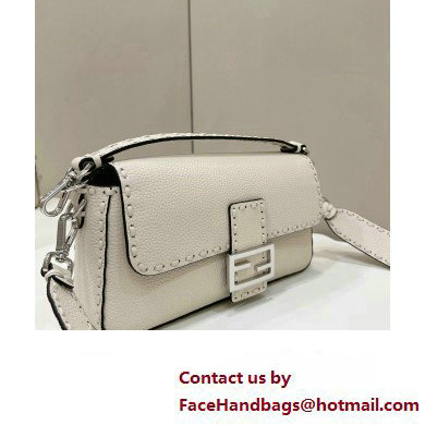 Fendi Medium Baguette Bag White Selleria with 612 hand-sewn topstitches 2024