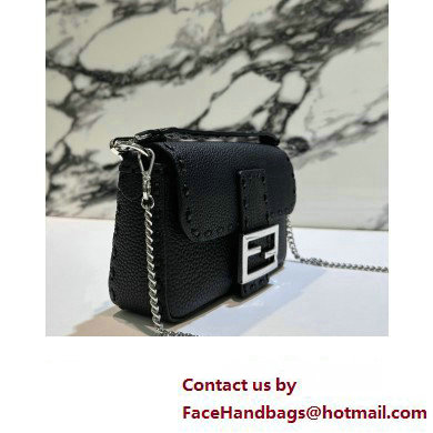 Fendi Mini Baguette Bag Black Selleria with 309 hand-sewn topstitches 2024