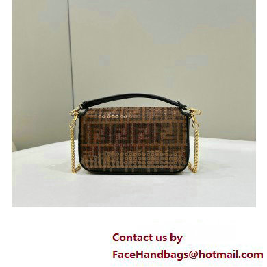 Fendi Mini Baguette Bag Brown FF jacquard fabric with sequins 2024