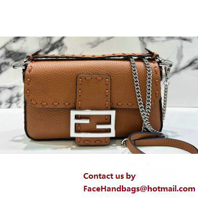 Fendi Mini Baguette Bag Brown Selleria with 309 hand-sewn topstitches 2024