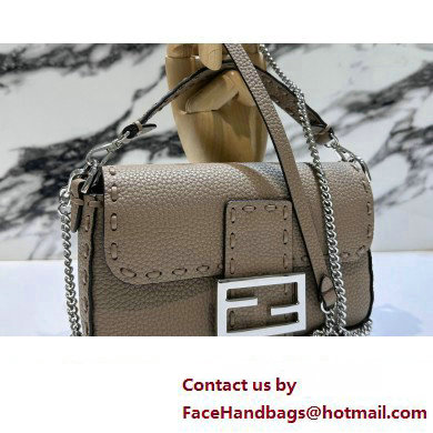 Fendi Mini Baguette Bag Dove Gray Selleria with 309 hand-sewn topstitches 2024