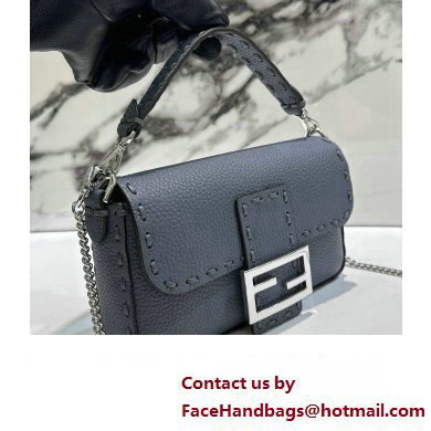 Fendi Mini Baguette Bag Gray Selleria with 309 hand-sewn topstitches 2024