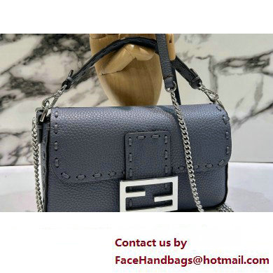 Fendi Mini Baguette Bag Gray Selleria with 309 hand-sewn topstitches 2024