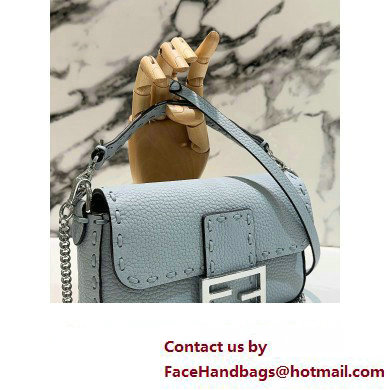 Fendi Mini Baguette Bag Light Blue Selleria with 309 hand-sewn topstitches 2024 - Click Image to Close