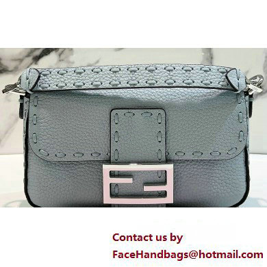 Fendi Mini Baguette Bag Light Blue Selleria with 309 hand-sewn topstitches 2024