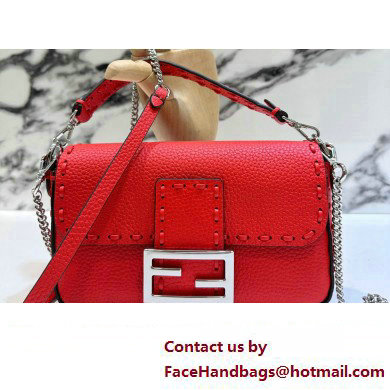 Fendi Mini Baguette Bag Red Selleria with 309 hand-sewn topstitches 2024