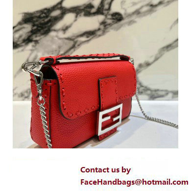 Fendi Mini Baguette Bag Red Selleria with 309 hand-sewn topstitches 2024