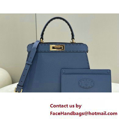 Fendi Peekaboo ISeeU Medium Bag Blue Selleria with oversized topstitching 2024