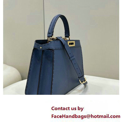 Fendi Peekaboo ISeeU Medium Bag Blue Selleria with oversized topstitching 2024