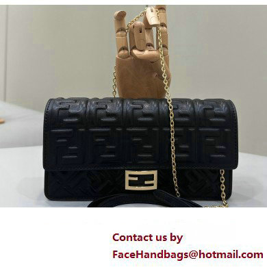 Fendi Wallet On Chain Baguette Bag in Black nappa leather 2024