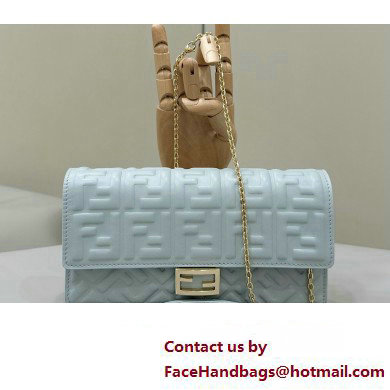 Fendi Wallet On Chain Baguette Bag in Light blue nappa leather 2024