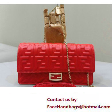 Fendi Wallet On Chain Baguette Bag in Red nappa leather 2024