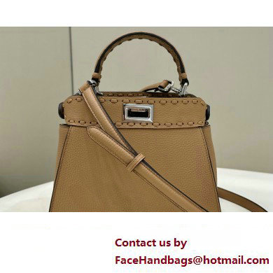 Fendi iconic Peekaboo Mini Bag Beige Selleria with 220 hand-sewn topstitches 2024