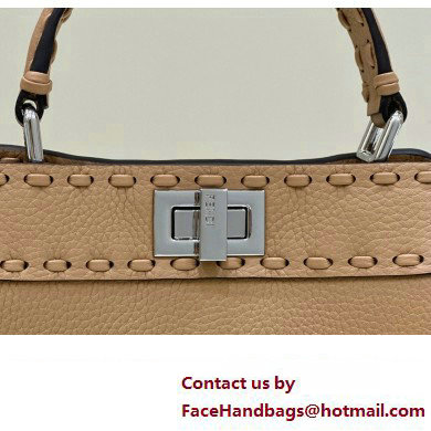 Fendi iconic Peekaboo Mini Bag Beige Selleria with 220 hand-sewn topstitches 2024