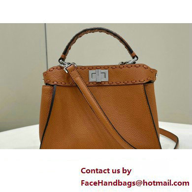 Fendi iconic Peekaboo Mini Bag Brown Selleria with 220 hand-sewn topstitches 2024 - Click Image to Close