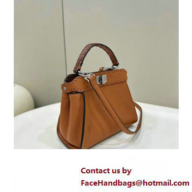 Fendi iconic Peekaboo Mini Bag Brown Selleria with 220 hand-sewn topstitches 2024