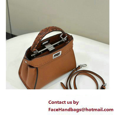 Fendi iconic Peekaboo Mini Bag Brown Selleria with 220 hand-sewn topstitches 2024