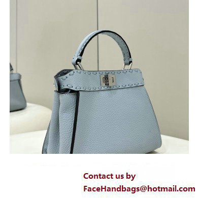 Fendi iconic Peekaboo Mini Bag Light blue Selleria with 220 hand-sewn topstitches 2024