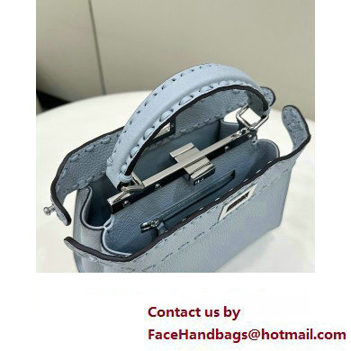 Fendi iconic Peekaboo Mini Bag Light blue Selleria with 220 hand-sewn topstitches 2024