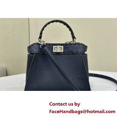 Fendi iconic Peekaboo Mini Bag Midnight blue Selleria with 220 hand-sewn topstitches 2024