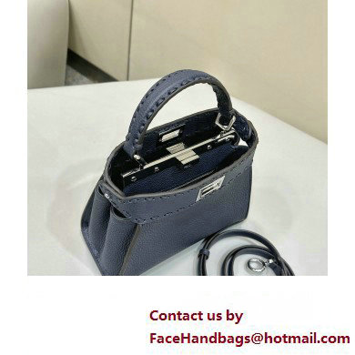 Fendi iconic Peekaboo Mini Bag Midnight blue Selleria with 220 hand-sewn topstitches 2024