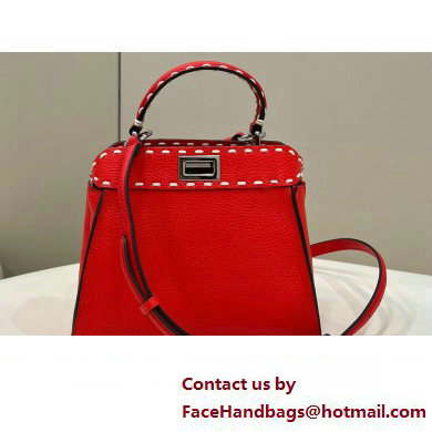 Fendi iconic Peekaboo Mini Bag Red Selleria with topstitches 2024