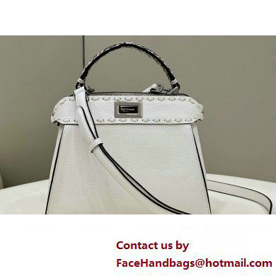 Fendi iconic Peekaboo Mini Bag White/Python Selleria with topstitches 2024 - Click Image to Close