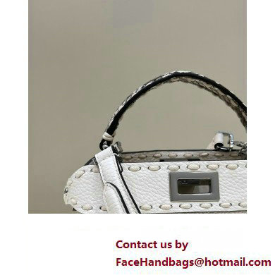 Fendi iconic Peekaboo Mini Bag White/Python Selleria with topstitches 2024