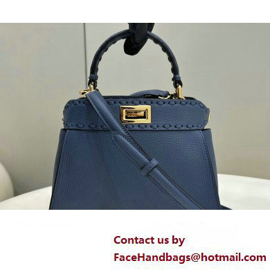 Fendi iconic Peekaboo Mini Bag blue Selleria with 220 hand-sewn topstitches 2024 - Click Image to Close