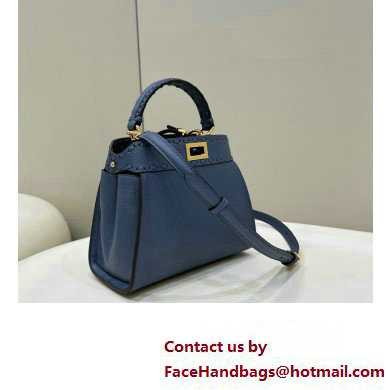 Fendi iconic Peekaboo Mini Bag blue Selleria with 220 hand-sewn topstitches 2024