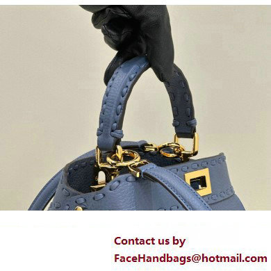 Fendi iconic Peekaboo Mini Bag blue Selleria with 220 hand-sewn topstitches 2024