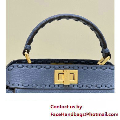 Fendi iconic Peekaboo Mini Bag blue Selleria with 220 hand-sewn topstitches 2024