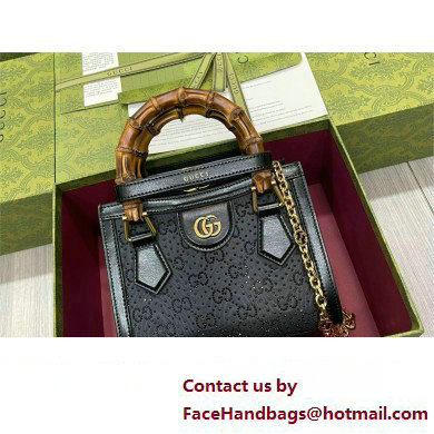 Gucci Diana mini tote bag canvas with GG crystal 707449 BLACK - Click Image to Close