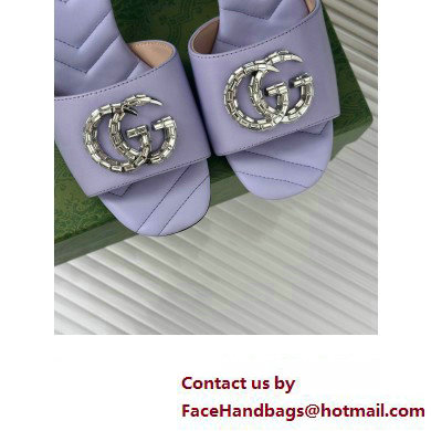 Gucci Heel 7cm Crystal Double G Slides Sandals Lilac 2024