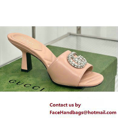 Gucci Heel 7cm Crystal Double G Slides Sandals Nude 2024 - Click Image to Close