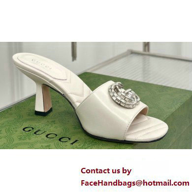 Gucci Heel 7cm Crystal Double G Slides Sandals White 2024