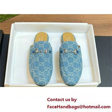 Gucci Light blue and ivory GG denim Princetown slipper 771592 2024