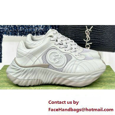 Gucci Ripple trainer Women/Men Sneakers in leather Pale Gray 2024 - Click Image to Close