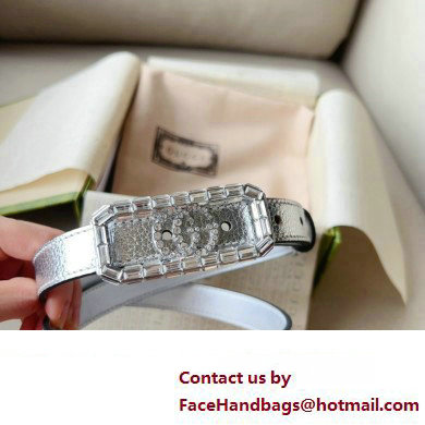 Gucci Width 2cm Thin belt Silver with crystal Double G buckle 751553 2024