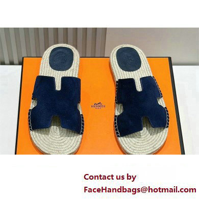 HERMES MEN'S SUEDE LEATHER Antigua espadrille NAVY BLUE 2024