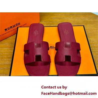 Hermes Oran Flat slippers in epsom leather burgundy - Click Image to Close