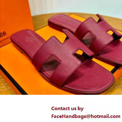 Hermes Oran Flat slippers in epsom leather burgundy