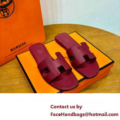 Hermes Oran Flat slippers in epsom leather burgundy