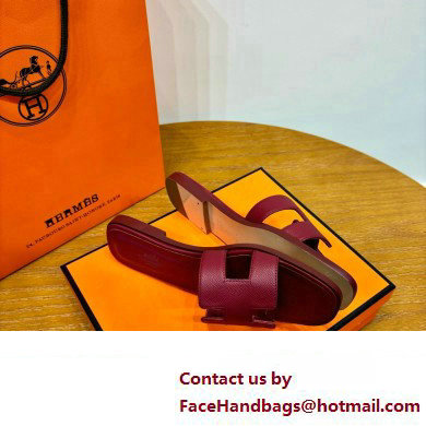 Hermes Oran Flat slippers in epsom leather burgundy