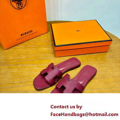 Hermes Oran Flat slippers in epsom leather burgundy