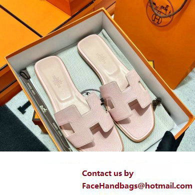 Hermes Oran Flat slippers in epsom leather rose porcelaine